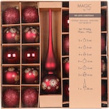 thumbnail of 19 Weihnachtskugeln Glas 5-6cm mit Spitze Set Glitzer Motiv Christbaumkugeln Weihnachtsbaumkugeln Christbaumspitze Christbaumschmuck Deko Weinrot
