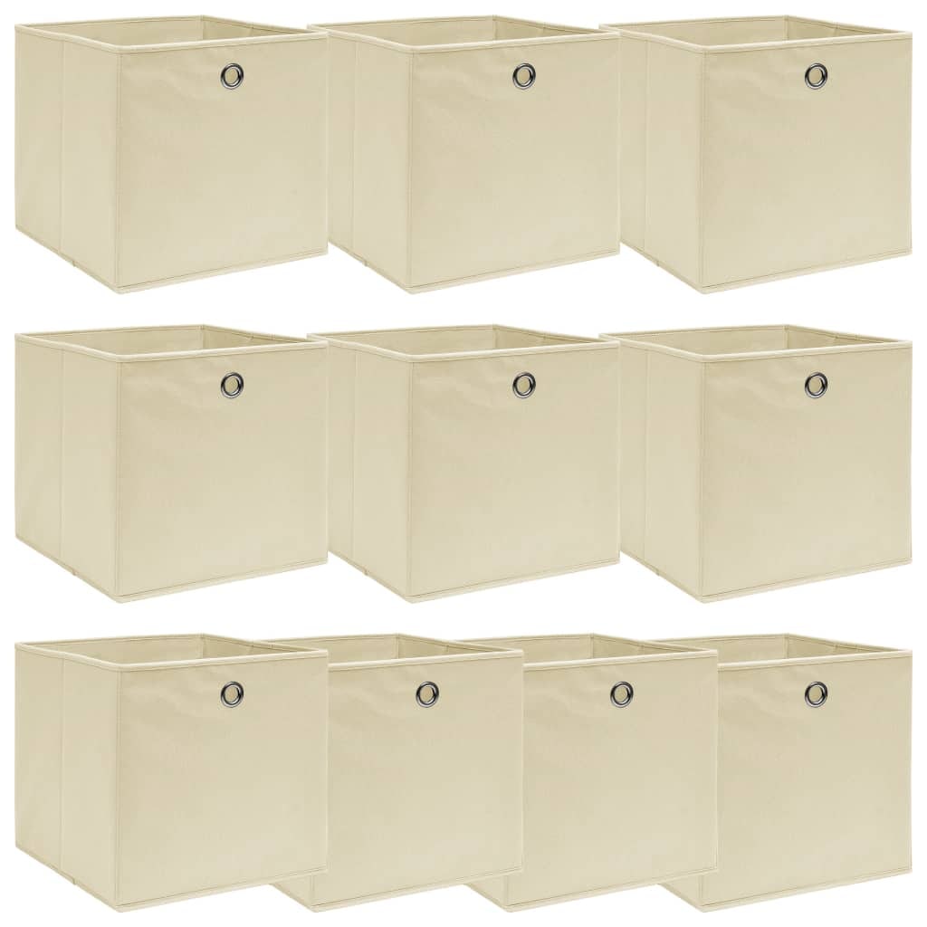 vidaXL Aufbewahrungsboxen 10 Stk. Creme 32x32x32 cm Stoff
