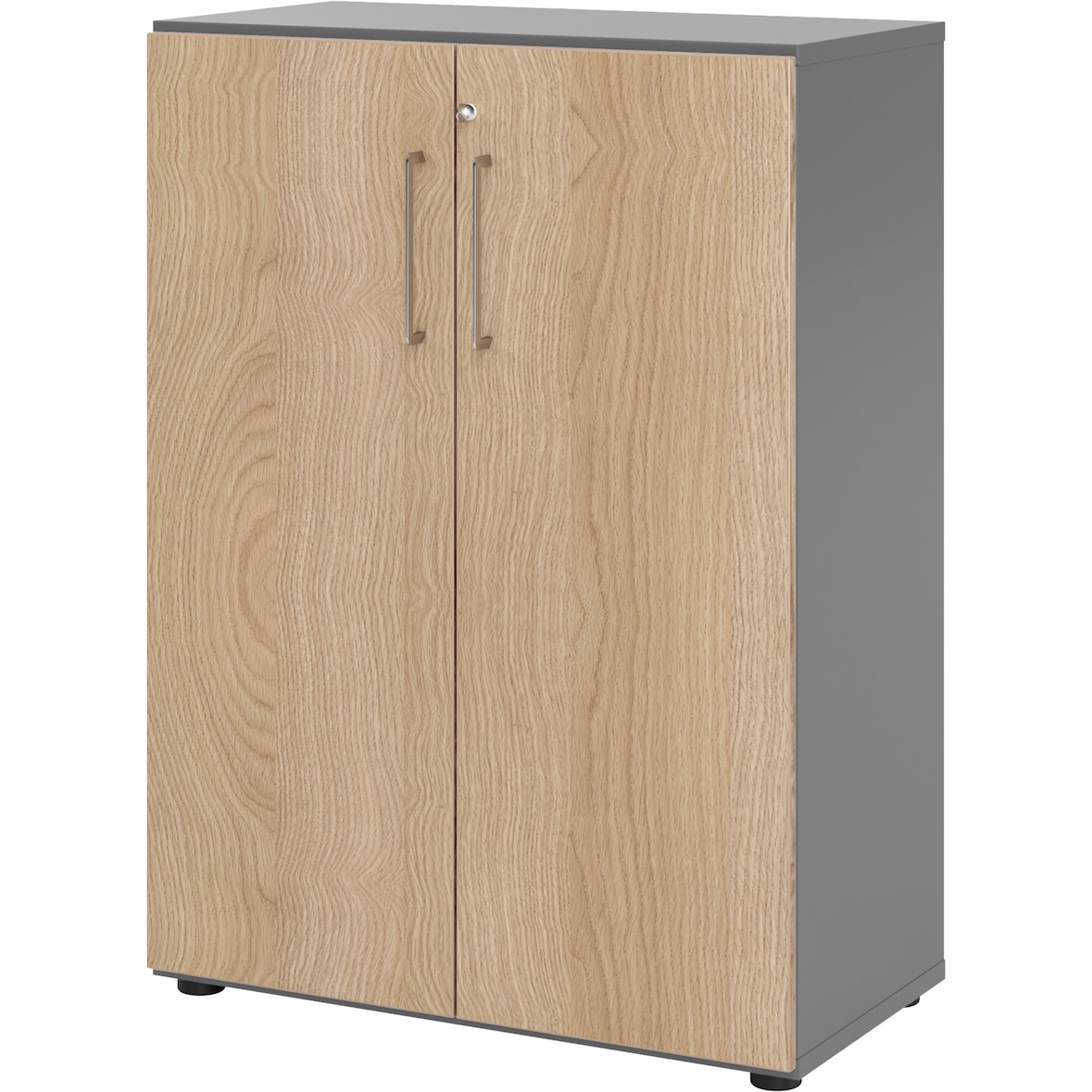 bümö Aktenschrank abschließbar, Büroschrank Holz 80cm breit in Graphit/Eiche - abschließbarer Schrank mit Aktenregal für's Büro & Arbeitszimmer, Büro