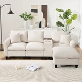 thumbnail of Modernes L-Form Ecksofa 229x149x83 mit USB-Anschluss und Stauraum – Komfortables Sofa mit Kissen und Hocker, Beige