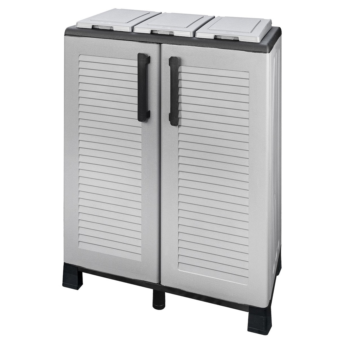 Poubelle de Tri Selectif 3 Conteneurs Recyclage Déchets Intérieur Extérieur 68 x 37 x 90cm 2 Portes  INTEC