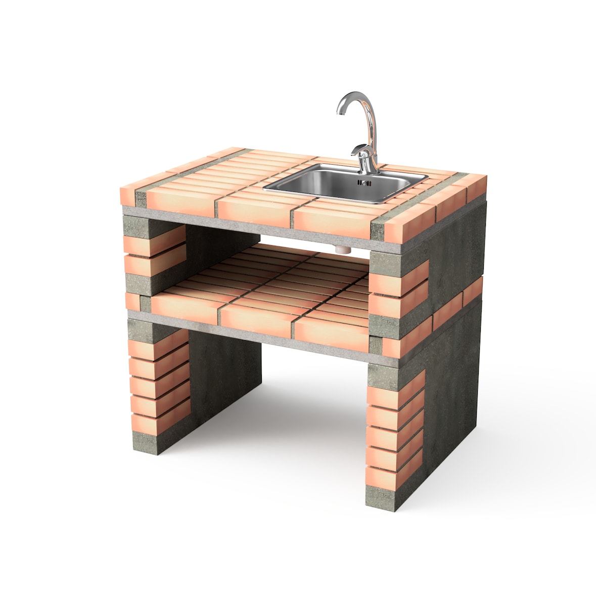 Module California plus xl avec évier et robinet en brique orangée