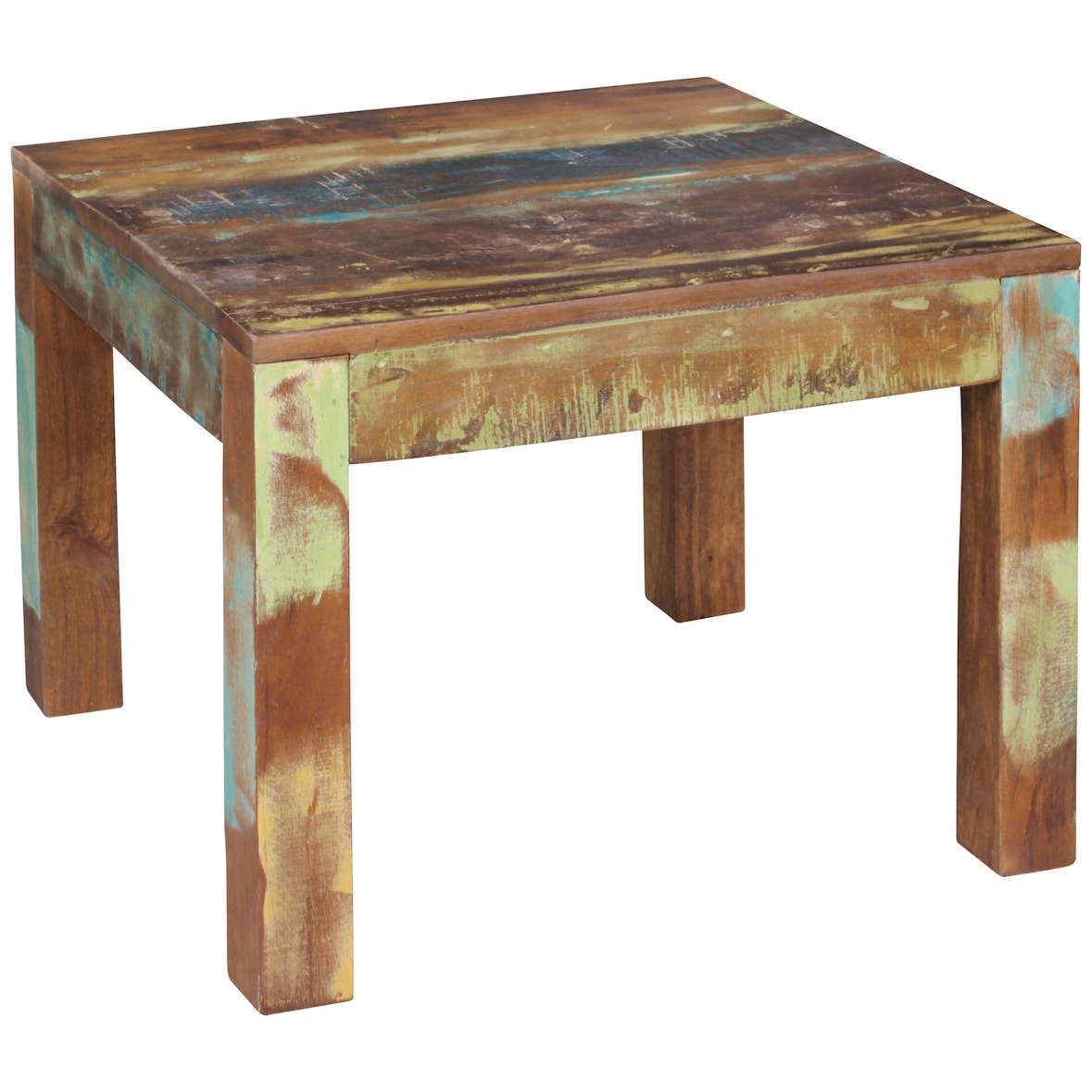 Rustikaler Couchtisch: Recyceltes Mango-Holz, Shabby-Chic-Design, robust, Klarlack-Beschichtung, große Tischplatte. Braun, 60x60x47 cm | Kadima Design