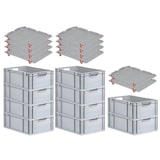thumbnail of PROREGAL SparSet 10x Eurobox NextGen Grip mit Auflagedeckel & 4 roten Verschlüssen, HxBxT 22x40x60cm, 44L, Grau, Griffe offen, Eurobehälter