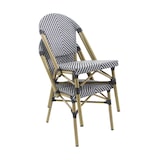 thumbnail of METRO PROFESSIONAL Cadeira de bistrô empilhável, alumínio/tecido sintético, aspeto de bambu, branco/preto