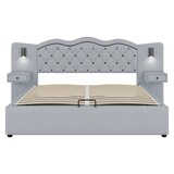 thumbnail of Merax Polsterbett, Hydraulisches Doppelbett 180x200cm mit Nachttischlampen USB-Anschluss, Grau