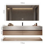 thumbnail of 【YT3256-110K】Waschbecken Holzmaserung Unterschrank aus Keramik Weiß Arbeitsplatte Set Spiegel 110*55cm