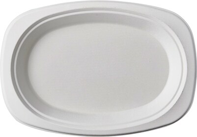 500 Stück Zuckerrohr Teller, oval  pure , 23 x 16 cm weiss