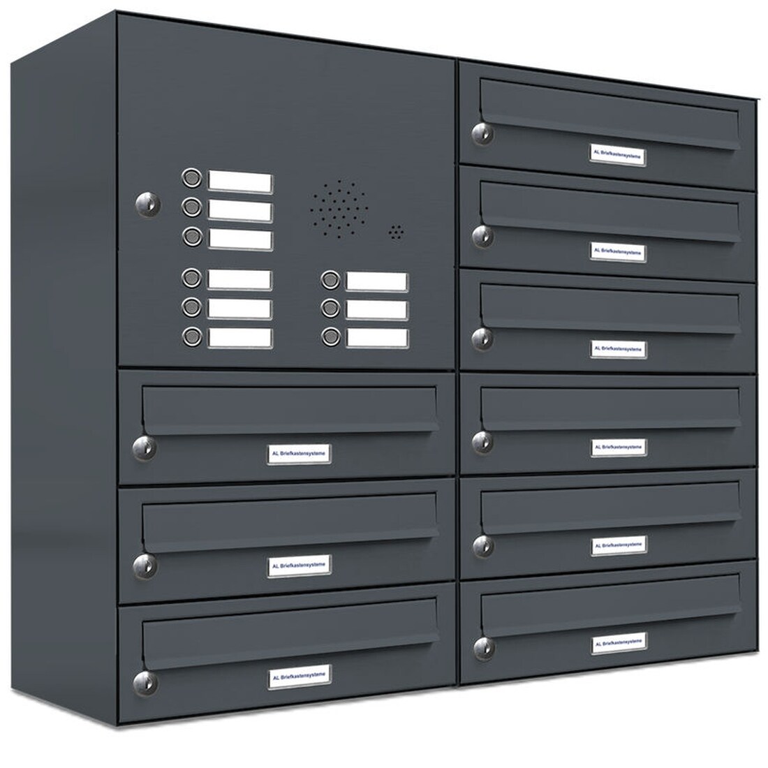 AL Briefkastensysteme 9 Fächer Premium Wand Briefkasten Anlage in RAL 7016 Anthrazit Grau, Post A4, robust, wetterfest, Artikelnummer: 132P9EA2KSP7016