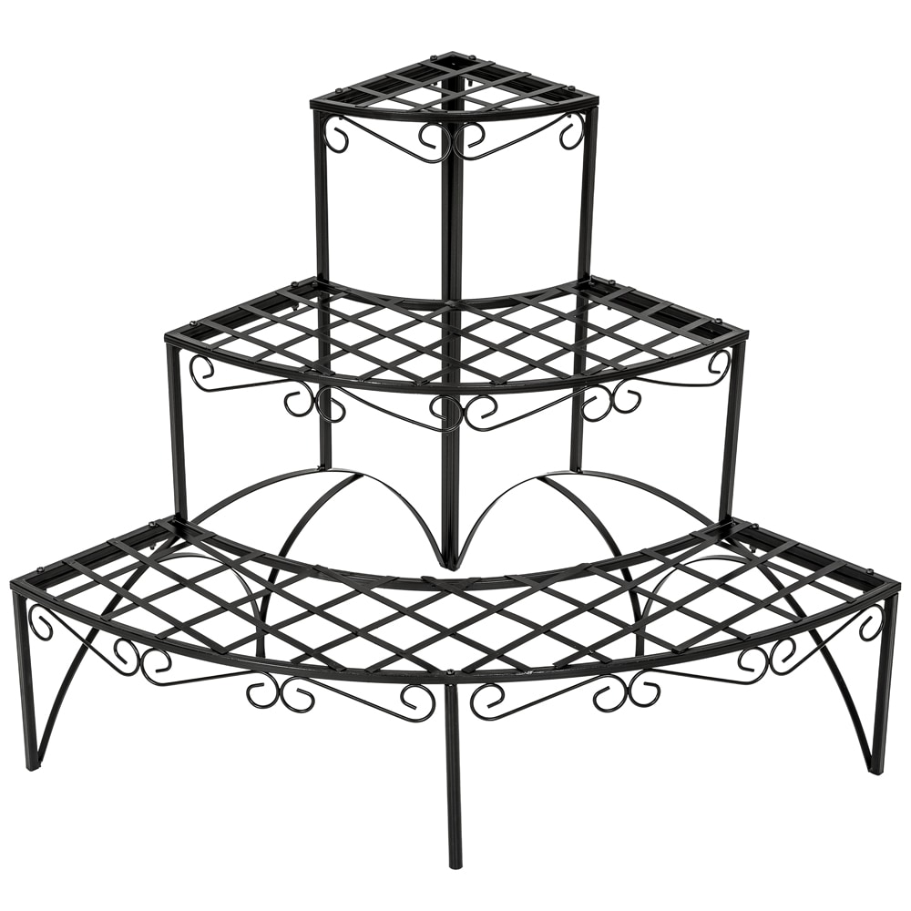 tectake Etagère pour plantes angle 3 niveaux - noir - 401712