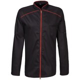 thumbnail of 220 - Kochjacke langarm, 2-wege RV, Fb. schwarz mit farbiger Paspel : rot 65% Polyester 35%Baumwolle 220 g/m² S