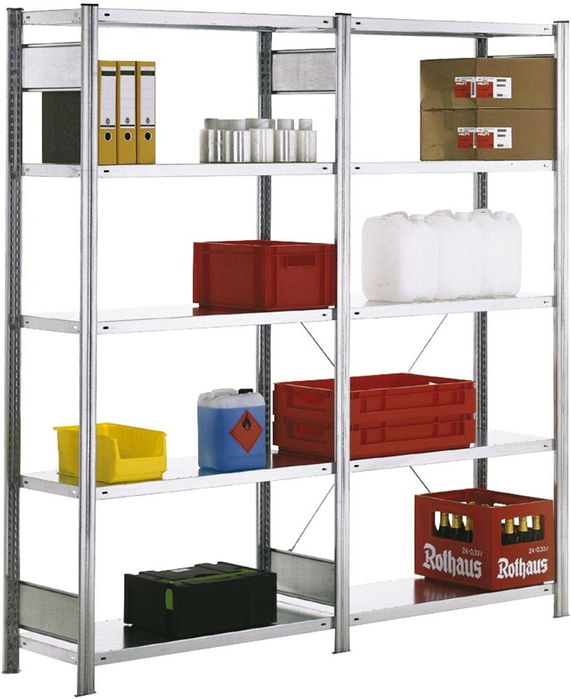 PROREGAL Fachbodenregal FALKE | Light-Duty | Grundregal | HxBxT 200x87x80cm | 5 Ebenen | Fachlast 150kg | Einseitig nutzbar | Lichtgrau