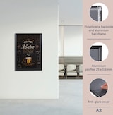 Ein gerahmtes Poster mit einem Kaffeethema.