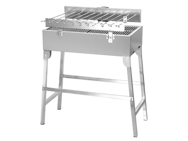 METRO PROFESSIONAL Zondaro houtskoolbarbecue, 58 x 31 cm, met draaispit, roestvrij staal, zilver