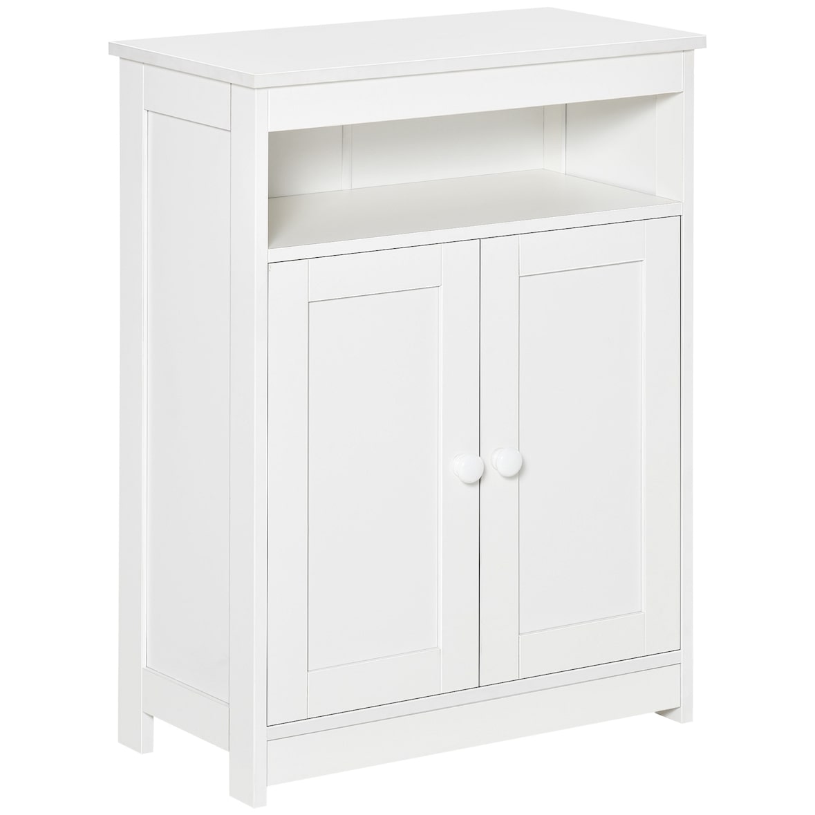 Armario de Suelo para Baño con 2 Puertas Estante Ajustable y Compartimento Abierto Mueble Auxiliar de Almacenaje para Salón Cocina 60x30x80 cm
