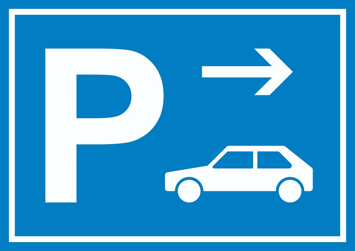 Auto PKW Parkplatz Schild mit Richtungspfeil rechts waagerecht A2 Rückseite selbstklebend