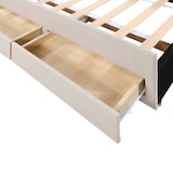 thumbnail of Merax Polsterbett, Doppelbett, Familienbett, mit drei Schubladen, ausziehbares Bett, Verstellbares Kopfteil, Beige, 90x200cm