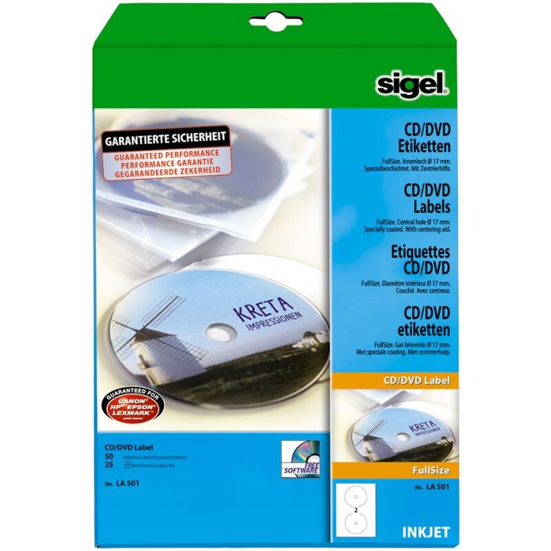 sigel CD/DVD-Etiketten, weiß, spezialbeschichtet, matt