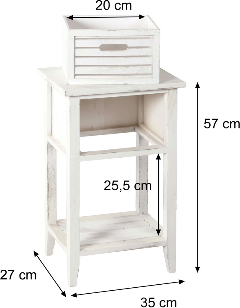 Cassettiera Vintage Mendler In Legno Paulonia - 2 Cassetti + Sportello, Bianco, Già Montata, 25x30x90 Cm