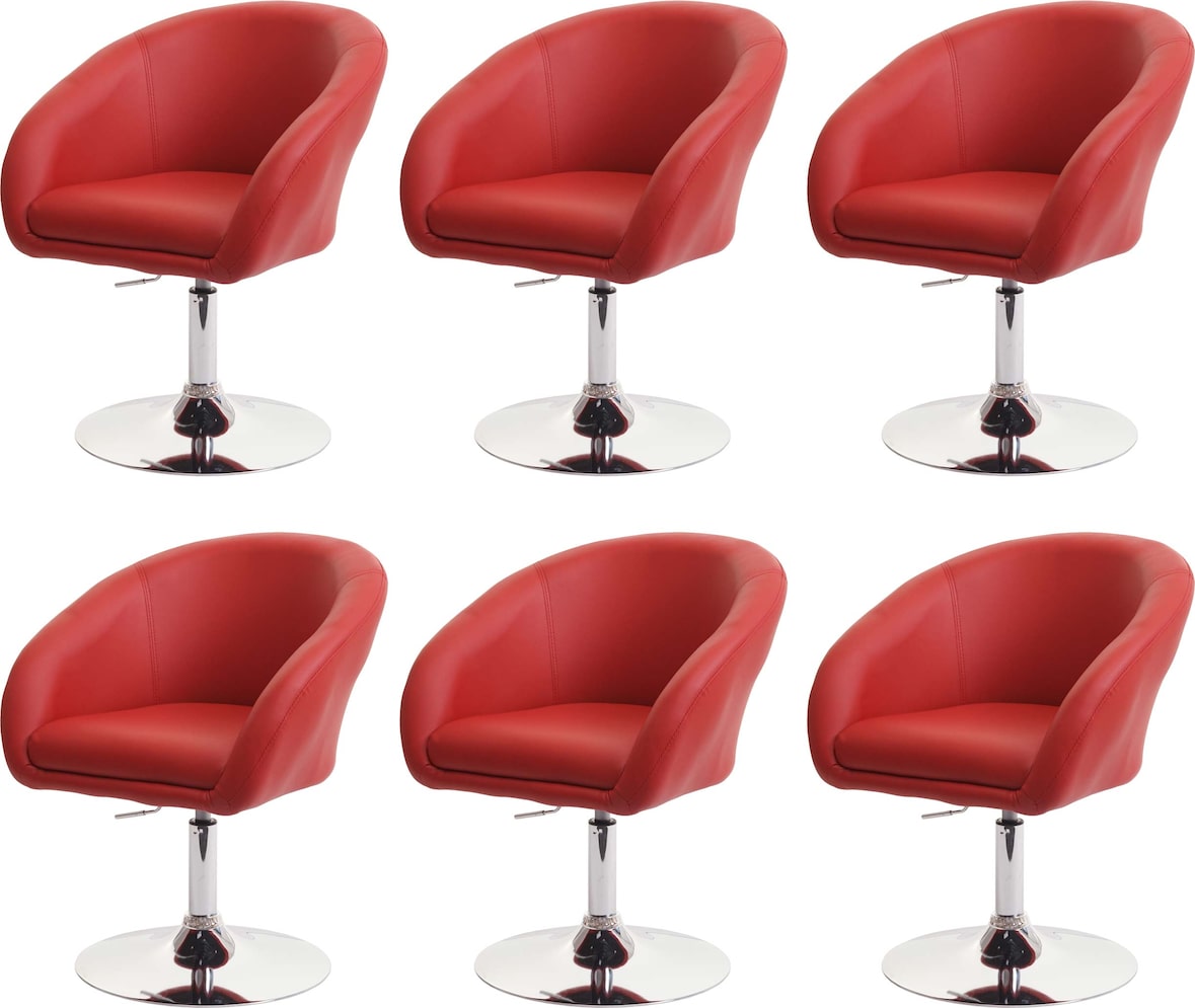 6er-Set Esszimmerstuhl gepolstert | HxBxT 90x59x60cm | Sitzhöhe 45cm | drehbar höhenverstellbar | Kunstleder Rot | Küchenstuhl Drehstuhl Loungesessel