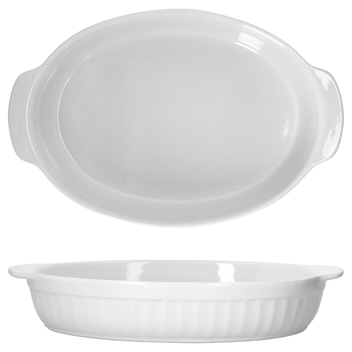 2er Set Arte Regal Auflaufform Nr. 01 weiß oval mit Henkel groß - 03845