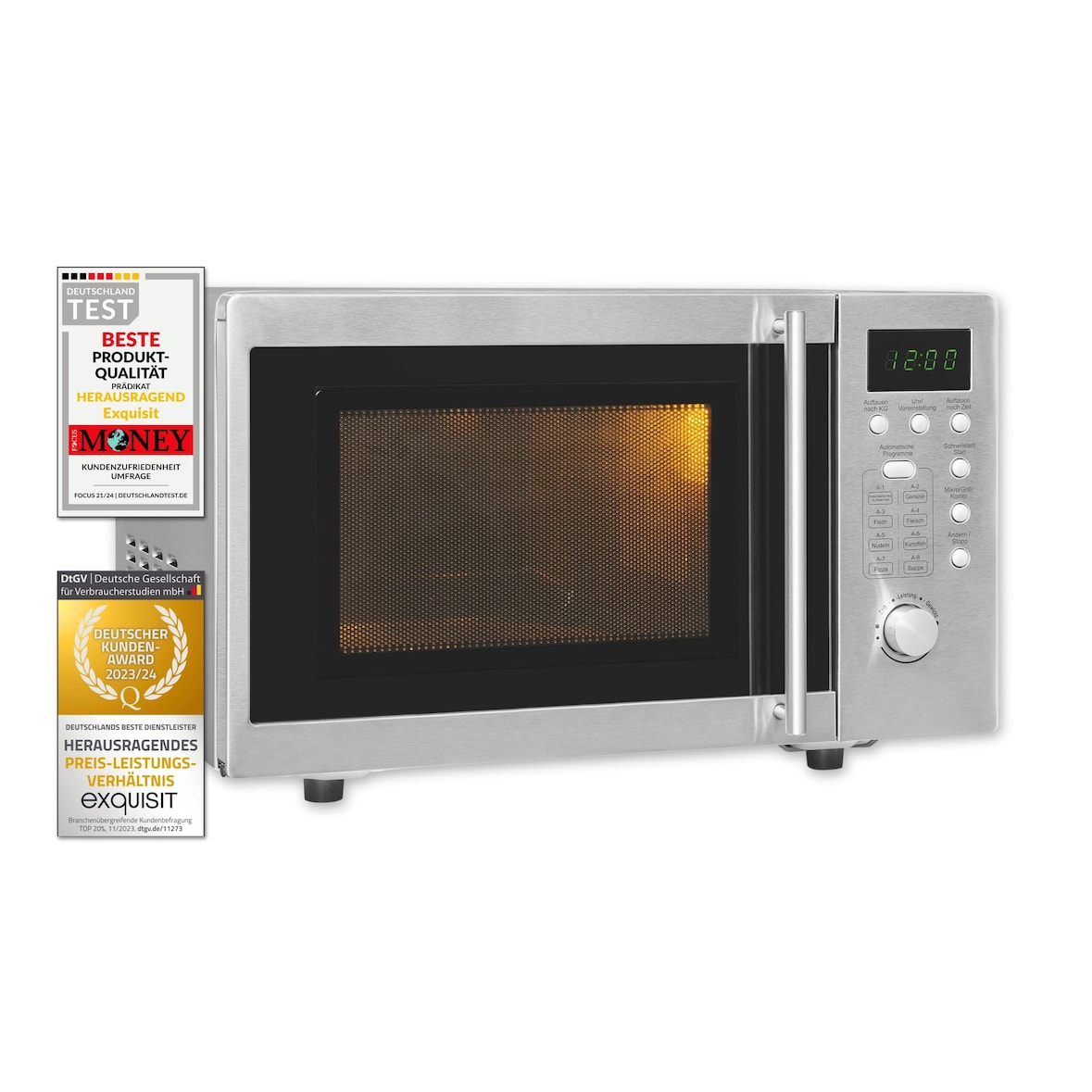 Exquisit Unterbau-Mikrowelle UMW 800G-3.1 Inox |  20 Liter Nutzinhalt | Timer | 1000 W Grilleistung| Inox