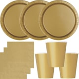 thumbnail of Party Deko Set gold Einweggeschirr für 16 Personen Teller, Becher, Servietten