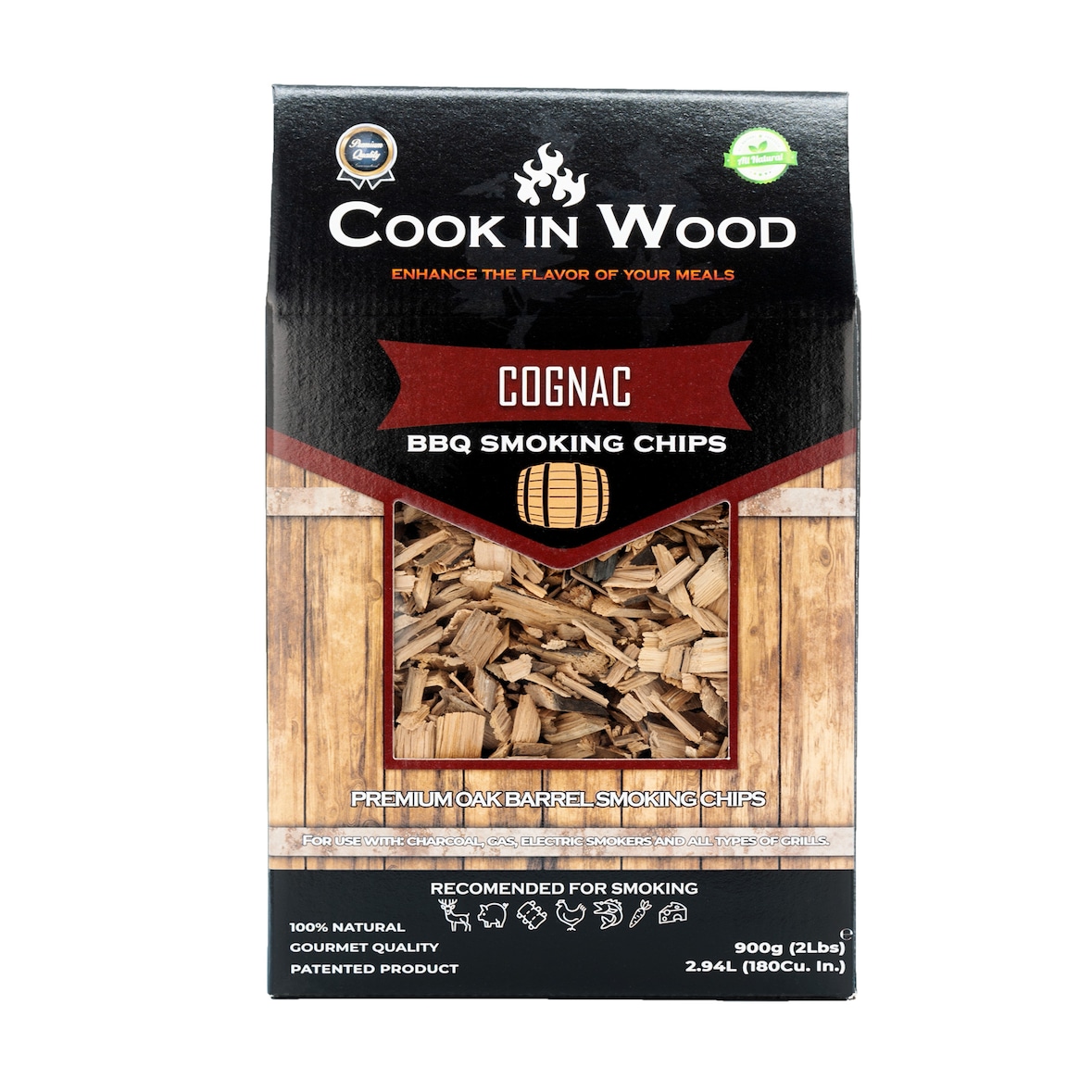⭐ Cook In Wood Virutas de Roble de Cognac – 900 g – Madera Premium para Ahumado, Parrillas, Barbacoas y Kamados ⭐