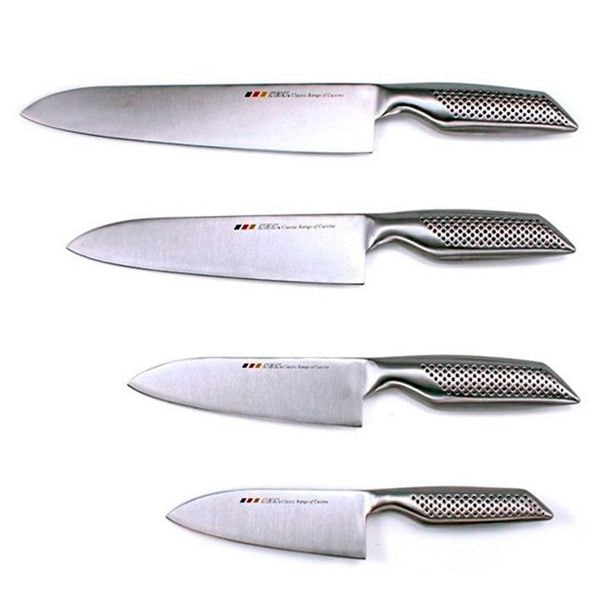 Holstein Juego de Cuchillos de Cocina Monoblock en Acero Inoxidable (4 piezas), 4 Cuchillos de Cocina Profesionales (24 cm, 28,5 cm, 33 cm y 37,5 cm)