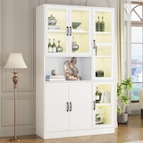 thumbnail of LED Bücherregal 120x40x200 Weiß mit 9 Fächern, 4 Acryltüren, 16-Farben LED Beleuchtung, USB-Anschluss,modernes Sideboard für Wohnzimmer Büro Esszimmer