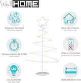 thumbnail of WellHome - Dekorativer weißer Weihnachtsbaum aus Metall mit Stern, 46 LED-Lichtern und Timer, 24 x 10 x 53 cm
