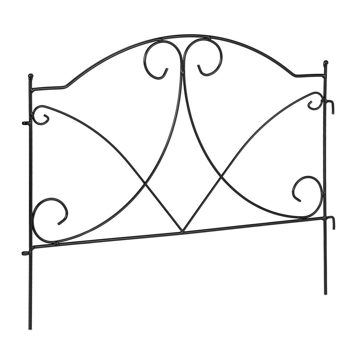 Relaxdays Beetzaun, H x B: 43 x 55 cm, 6 Zaunelemente, Garten Beeteinfassung zum Stecken, Metall, Vintage-Look, schwarz