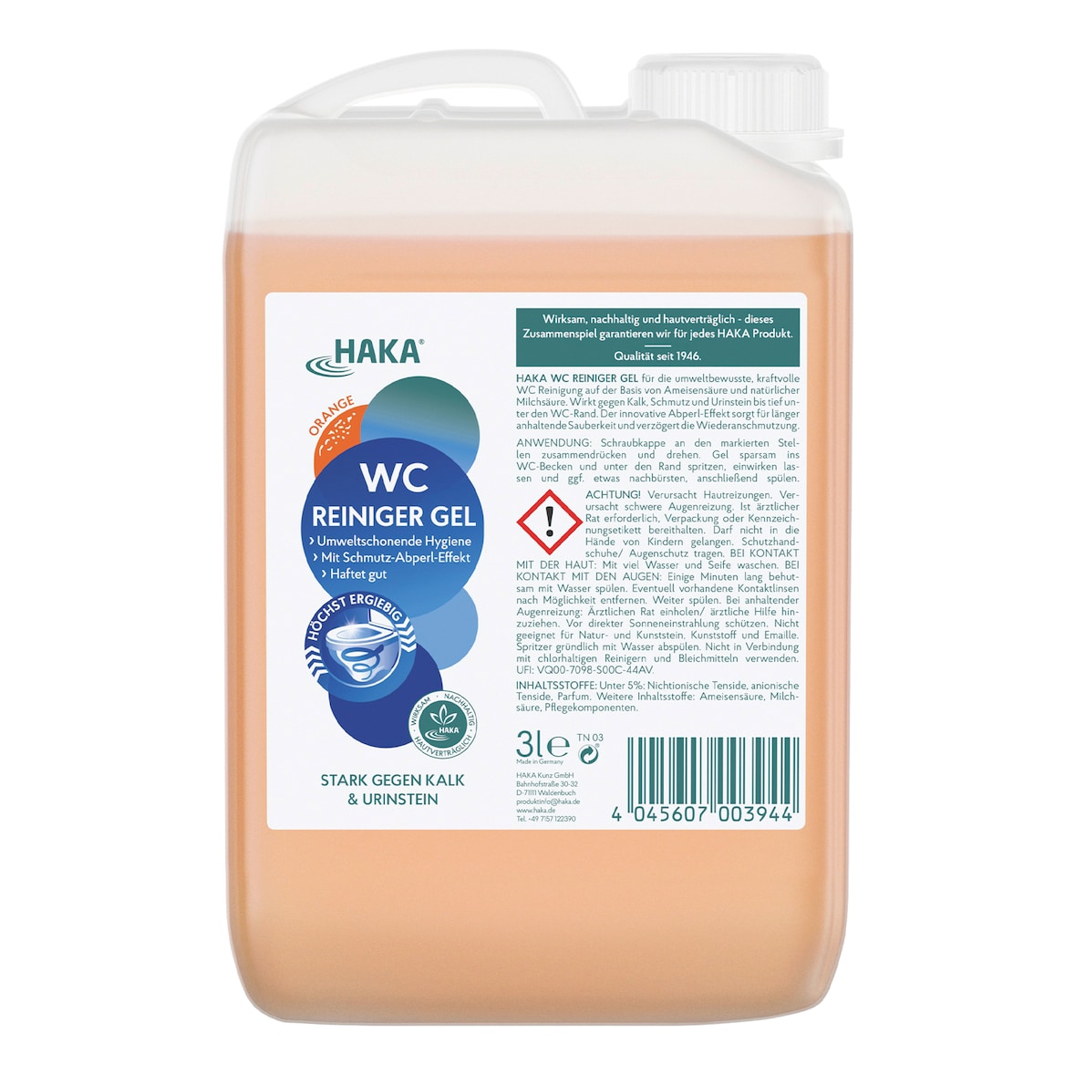 HAKA WC Reiniger Gel Orange 3l Reinigungsmittel Toilettenreiniger gegen Kalk