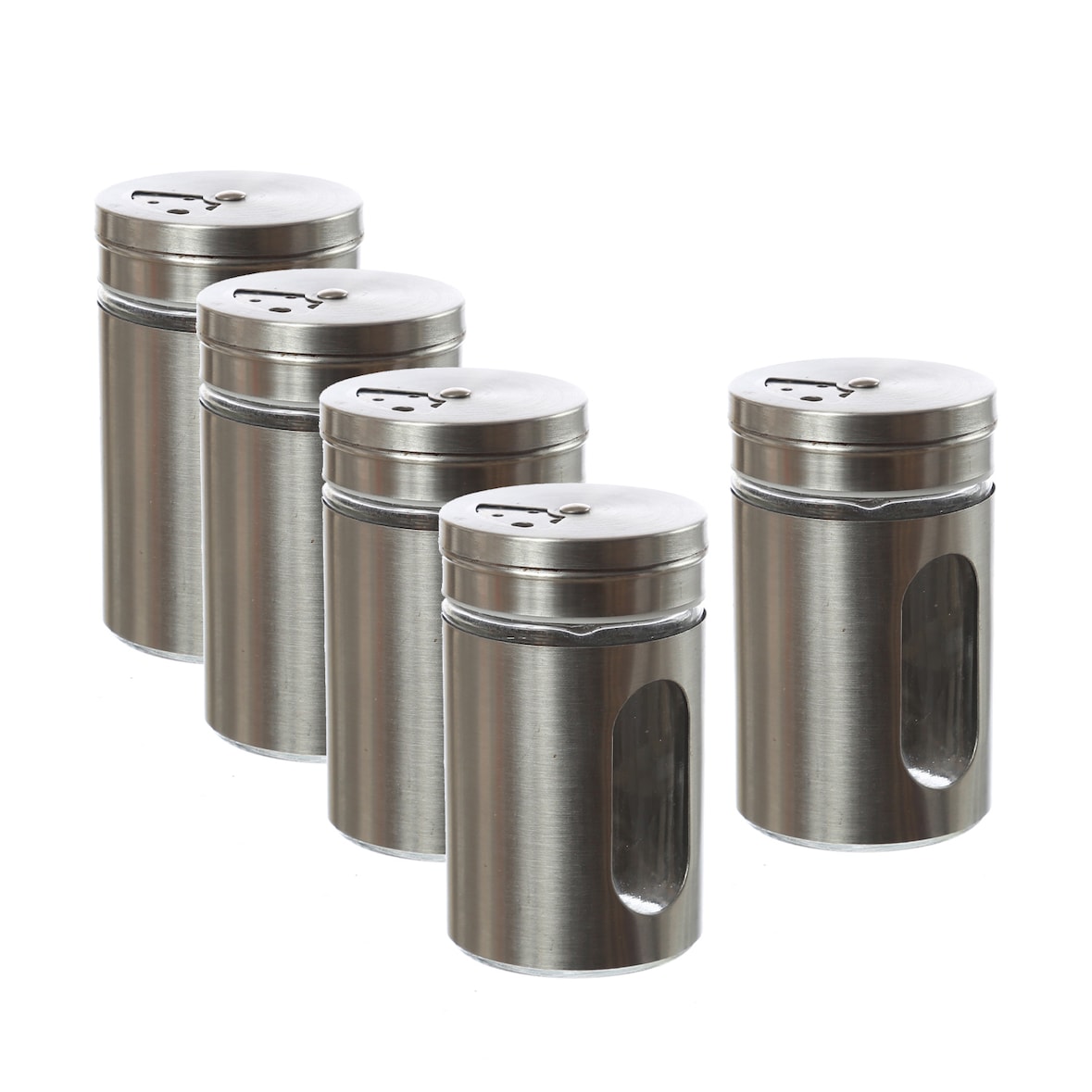 Gewürzstreuer Edelstahl Dosen Sichtfenster 3 Streumöglichkeiten 5Stück
