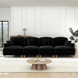 thumbnail of 4-Sitzer Sofa 93x350x83 Chenille Mid-Century modern Wohnzimmer Couch modular komfortabel abnehmbare Rüschenschürze Schwarz