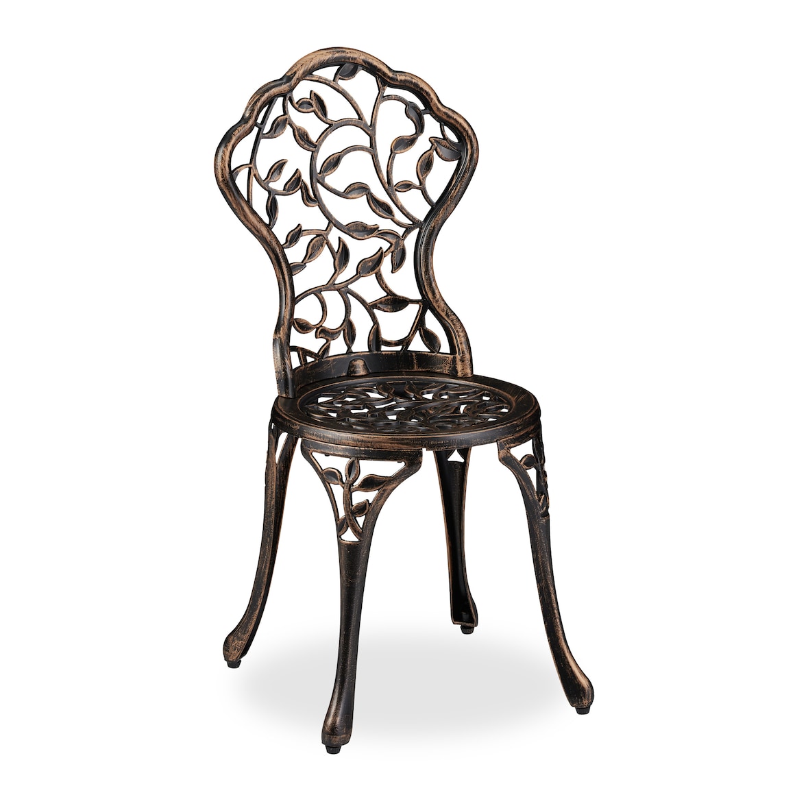Relaxdays Balkonmöbel Set, 3-teilig, Balkontisch mit 2 Stühlen, verziert, Aluminium, Bistrotisch HxD: 65x60 cm, bronze