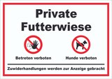 thumbnail of Private Futterwiese Betreten und Hunde verboten Schild A5 Rückseite selbstklebend