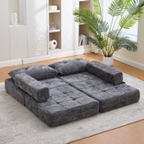 thumbnail of Klappbares Schlafsofa Schlafsessel Bodensofa Gästebett 79x79x57 mit Kopf- und Lumbalkissen hochdichter Schaum Cordbezug platzsparend Grau