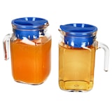 thumbnail of 2x KORA Kühlschrankkrug mit Deckel blau 0,5L Henkel Glas-Karaffe Kanne Saft Wasser
