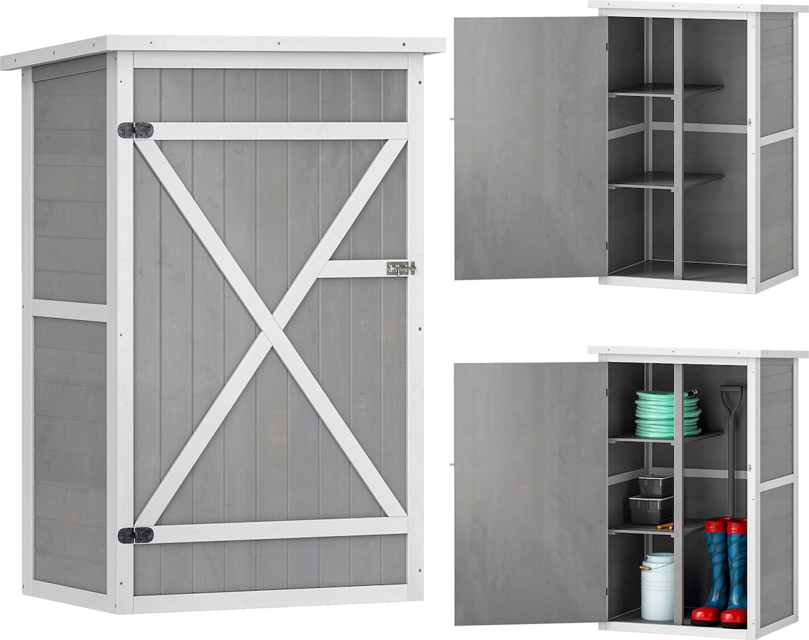 Caseta de Jardín de Madera 75x56x115cm Armario Cobertizo de Exterior para Herramientas con 3 Estantes Interiores Puerta con Pestillo y Techo Asfáltico