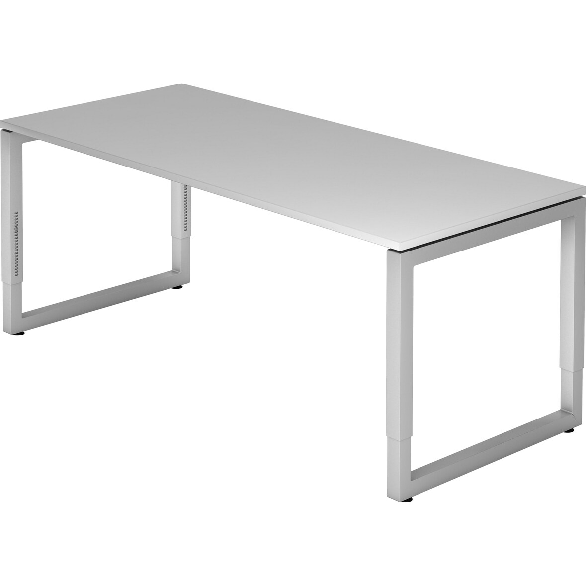 bümö höhenverstellbarer Schreibtisch R-Serie 180x80 cm in grau, Gestell in Silber - großer PC Tisch für's Büro manuell höhenverstellbar,