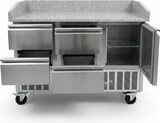 thumbnail of Romux® Pizzatisch 1 Tür und 4 Schubladen 140x70 cm mit Arbeitsfläche aus Granit mit Umluftkühlung | Pizzakühltisch aus Edelstahl