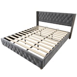 thumbnail of Luxuriöses Samt-Polsterbett 180x200 mit Knopf-Tufting, Nietenverzierungen und verstärkten Bettbeinen Elegantes Design für maximalen Komfort Grau