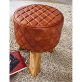 thumbnail of FineBuy Sitzhocker Echtleder 35x46x35 cm Fußhocker Rund Lederhocker Massivholz