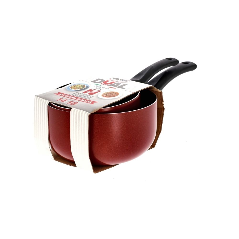 Mamù set van 2 steelpannen met één handvat ⌀ 14/18 cm, gemaakt in Italië van krasbestendig antiaanbakaluminium.