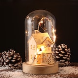 thumbnail of LED Deko in Glaskuppel beleuchtet Holzhaus Weihnachtsdeko 10 LED H: 20cm natur