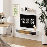 thumbnail of HOMCOM mueble de salón con estante de pared mueble de TV armario compartimentos orificios para cables para televisión de pared 120x24x16 cm blanco