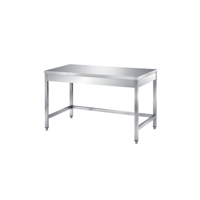 Tavolo inox senza ripiano di fondo, senza alzatina posteriore. Prof. 70 - 160x70x85H, con 4 ruote, AISI 304