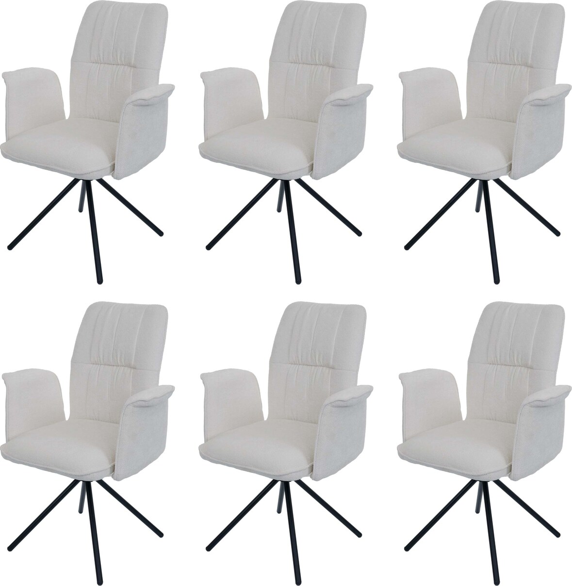 6er-Set Esszimmerstuhl HWC-N99, drehbar Armlehne Auto-Return, Stoff/Textil Chenille (340g/m²) Öko-Tex ~ creme