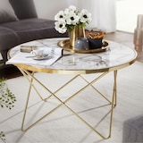thumbnail of WOHNLING Design Couchtisch Marmor Optik Weiß Ø 85 cm Gold Wohnzimmertisch Rund
